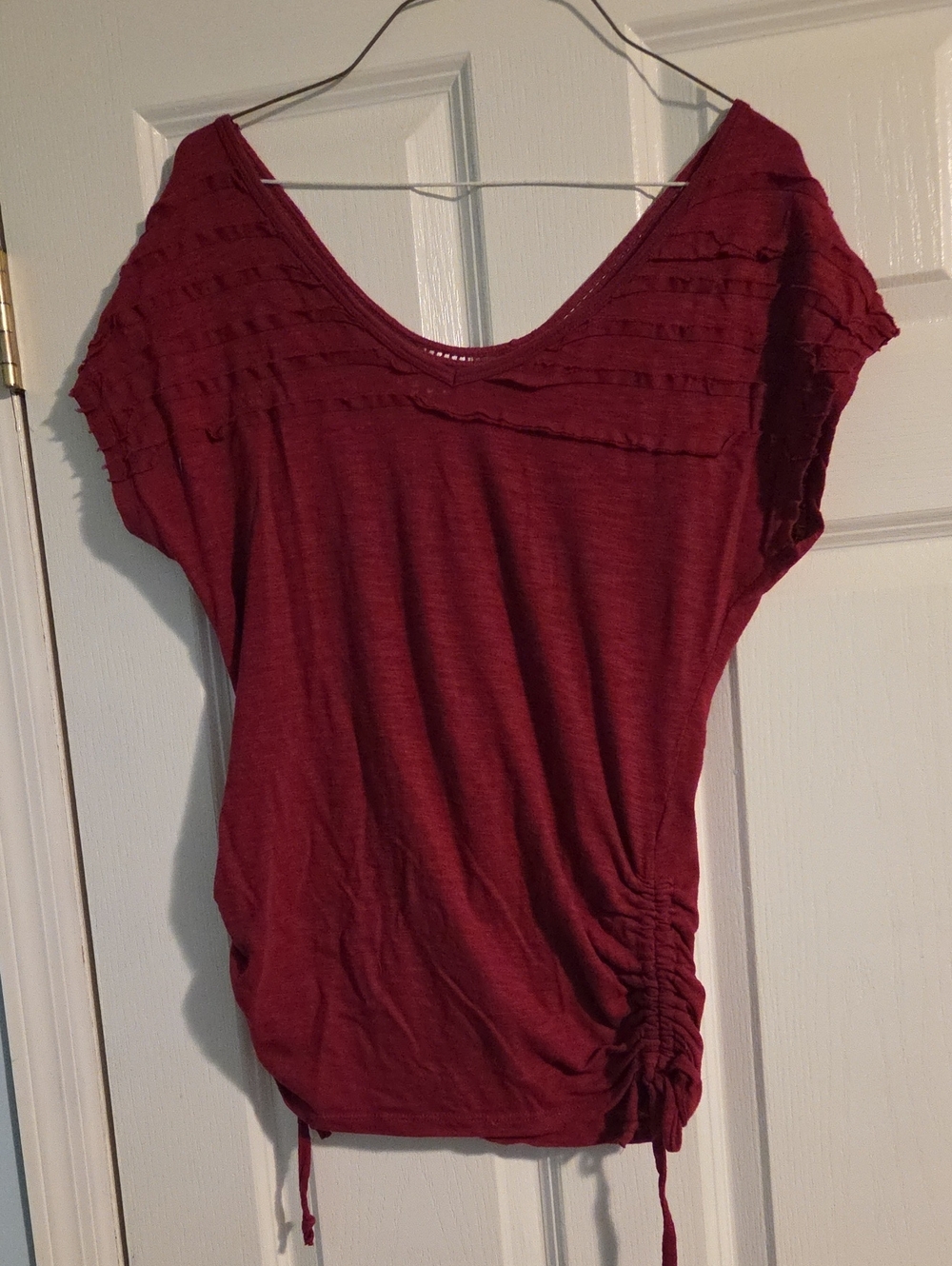 Maurices Short Sleeve Scoop Neck Top in Burgundy